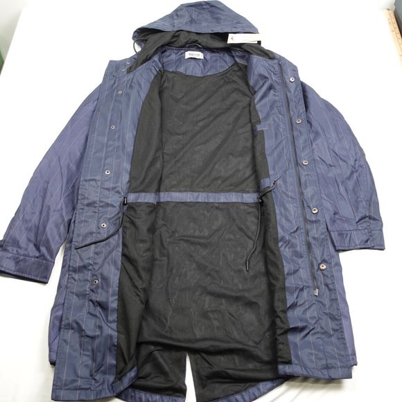 Kenneth Cole Reaction Long Windbreaker Men M Full Zip Blue Hooded Striped Lined - Picture 8 of 9